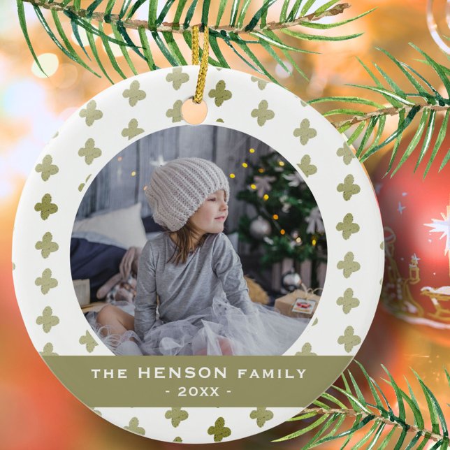 Modern Family Photo Floral Pattern Christmas  Ceramic Tree Decoration (Creator Uploaded)