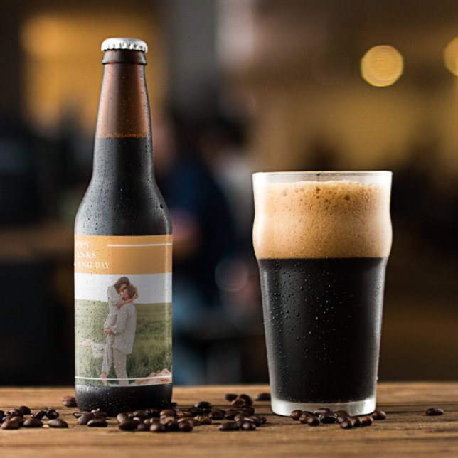 Modern Family Photo& Happy Thanksgiving Day Gift Beer Bottle Label (Creator Uploaded)