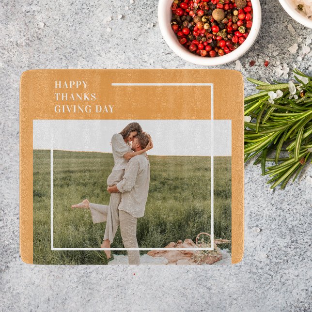 Modern Family Photo& Happy Thanksgiving Day Gift Cutting Board (Creator Uploaded)