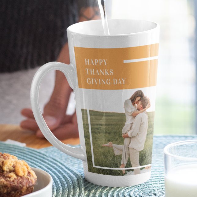 Modern Family Photo& Happy Thanksgiving Day Gift Latte Mug (Creator Uploaded)