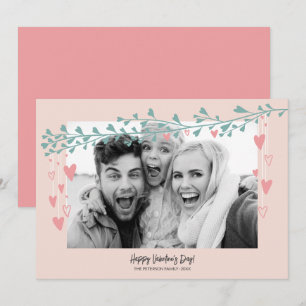 Modern family photo heart branch valentine day holiday card