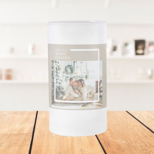 Modern Family Photo | Joyful Merry Blessed  Frosted Glass Beer Mug (Creator Uploaded)
