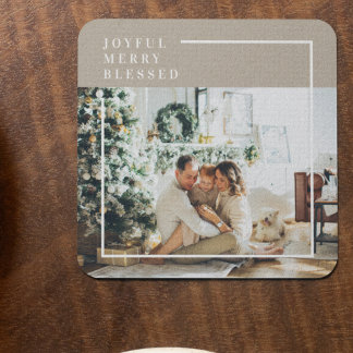 Modern Family Photo | Joyful Merry Blessed Glass Coaster