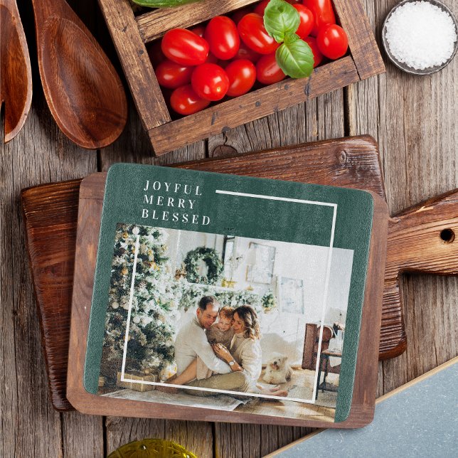 Modern Family Photo | Joyful Merry Blessed | Green Cutting Board (Creator Uploaded)