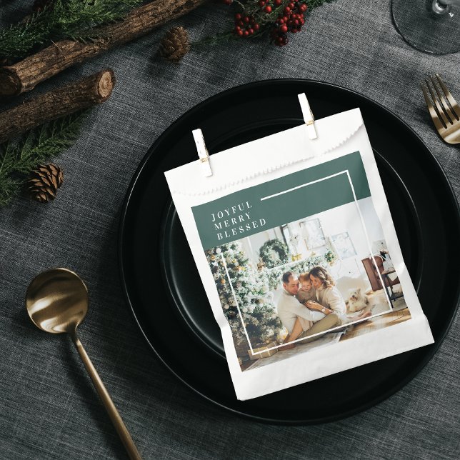 Modern Family Photo | Joyful Merry Blessed | Green Favour Bags (Creator Uploaded)