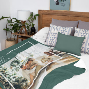 Modern Family Photo   Joyful Merry Blessed   Green Fleece Blanket