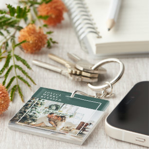 Modern Family Photo Joyful Merry Blessed Green Key Ring