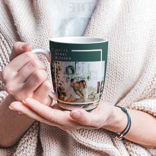 Modern Family Photo   Joyful Merry Blessed   Green Latte Mug