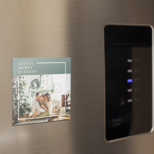 Modern Family Photo   Joyful Merry Blessed   Green Magnet