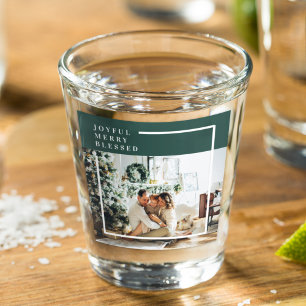 Modern Family Photo   Joyful Merry Blessed   Green Shot Glass