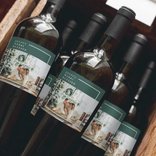 Modern Family Photo Joyful Merry Blessed Green Wine Label