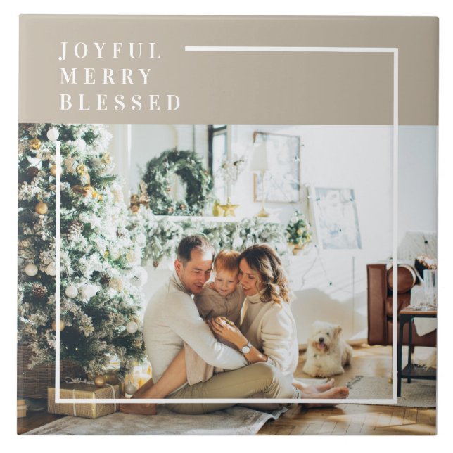 Modern Family Photo | Joyful Merry Blessed  Tile (Front)