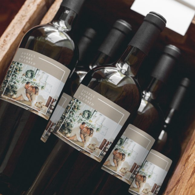 Modern Family Photo | Joyful Merry Blessed  Wine Label (Creator Uploaded)