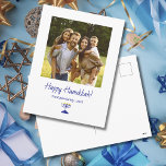Modern Family Photo Menorah Hanukkah Holiday Postcard<br><div class="desc">Family Photo Hanukkah postcard card,  with a simple Modern menorah on a white background. With blue customisable typography lettering,  you add your own information. You also add your own photo to make your card extra special. Great for sending well wishes to friends and family this holiday season.</div>