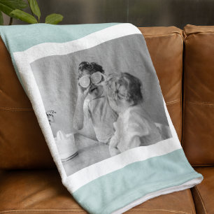 Modern Family Photo Mint Simple Lovely Gift Fleece Blanket