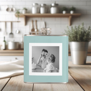 Modern  Family Photo Mint Simple Lovely Gift Hip Flask