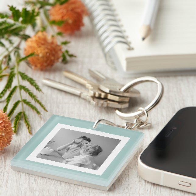 Modern  Family Photo Mint Simple Lovely Gift Key Ring (Front Right)
