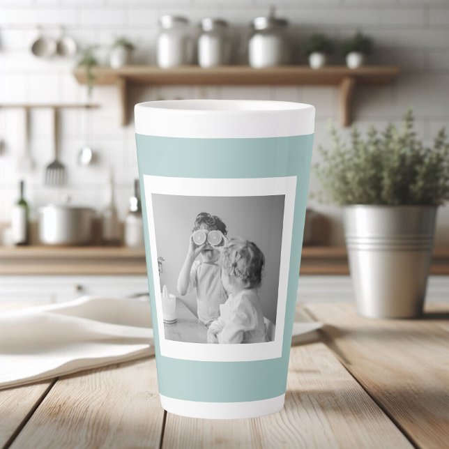 Modern  Family Photo Mint Simple Lovely Gift Latte Mug (Creator Uploaded)