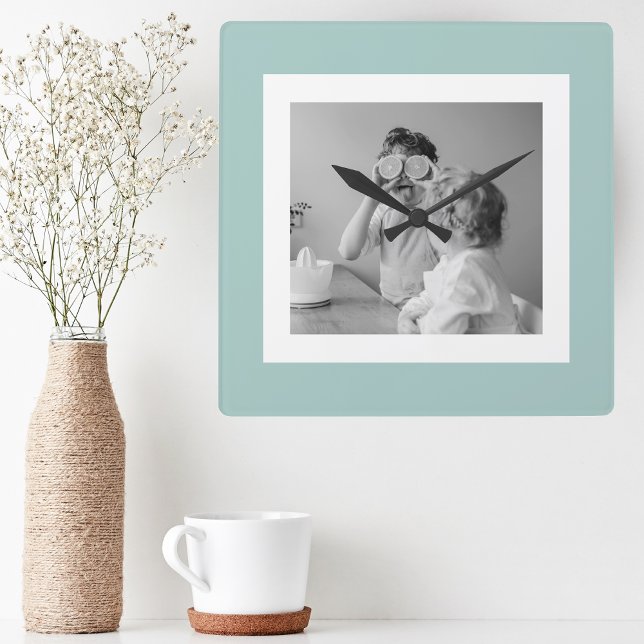Modern  Family Photo Mint Simple Lovely Gift Square Wall Clock (Creator Uploaded)