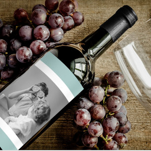 Modern Family Photo Mint Simple Lovely Gift Wine Label