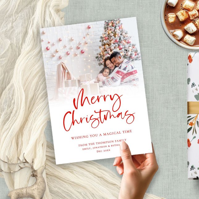 Modern Family Photo Overlay Red Merry Christmas Holiday Card (Creator Uploaded)