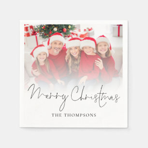 Modern Family Photo Overlay Script Merry Christmas Napkin