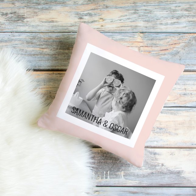 Modern  Family Photo Pastel Pink Simple Gift Cushion (Creator Uploaded)