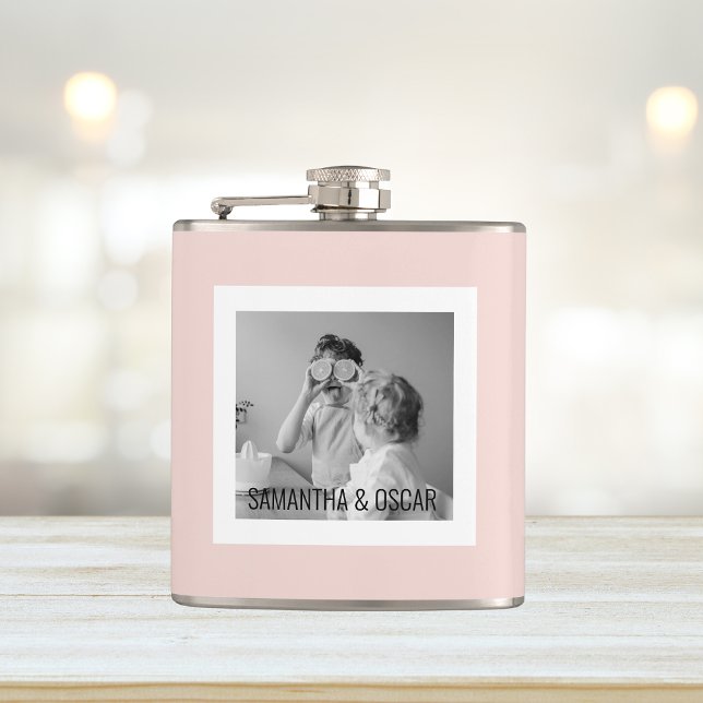 Modern  Family Photo Pastel Pink Simple Gift Hip Flask (Creator Uploaded)