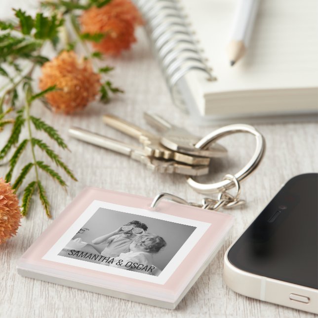 Modern  Family Photo Pastel Pink Simple Gift Key Ring (Front Right)