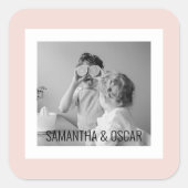 Modern  Family Photo Pastel Pink Simple Gift Square Sticker (Front)