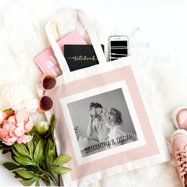 Modern  Family Photo Pastel Pink Simple Gift Tote Bag (Creator Uploaded)