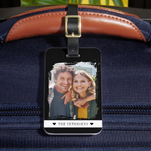 Modern family photo personalised luggage tag