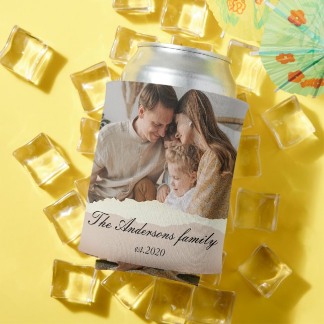 Modern Family Photo & Personalised Name Gift Can Cooler (In Situ Summer)