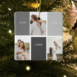 Modern Family Photo & Personalised Name Gift Ceramic Ornament