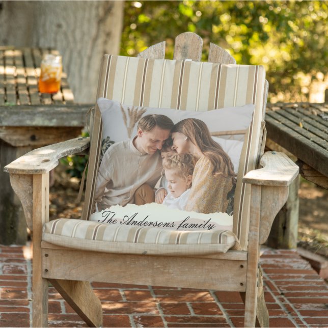 Modern Family Photo & Personalised Name Gift Cushion (Chair)