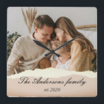 Modern Family Photo & Personalised Name Gift Square Wall Clock<br><div class="desc">Modern Family Photo & Personalised Name Gift</div>