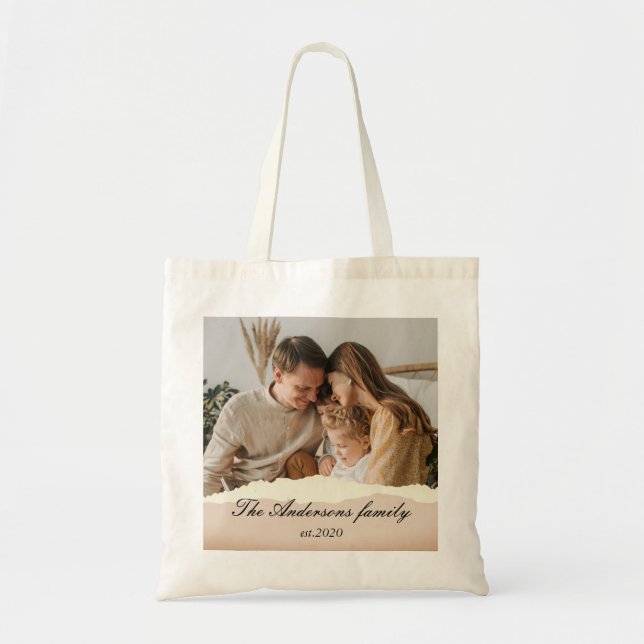 Modern Family Photo & Personalised Name Gift Tote Bag (Front)
