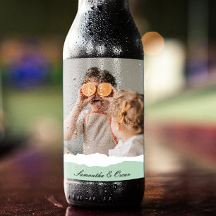 Modern Family Photo & Personalised Name Mint Gift Beer Bottle Label