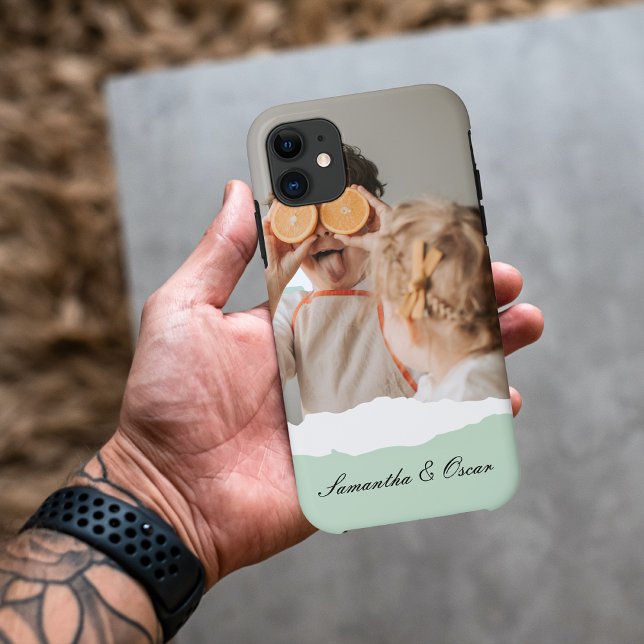 Modern Family Photo & Personalised Name Mint Gift Case-Mate iPhone Case (Creator Uploaded)