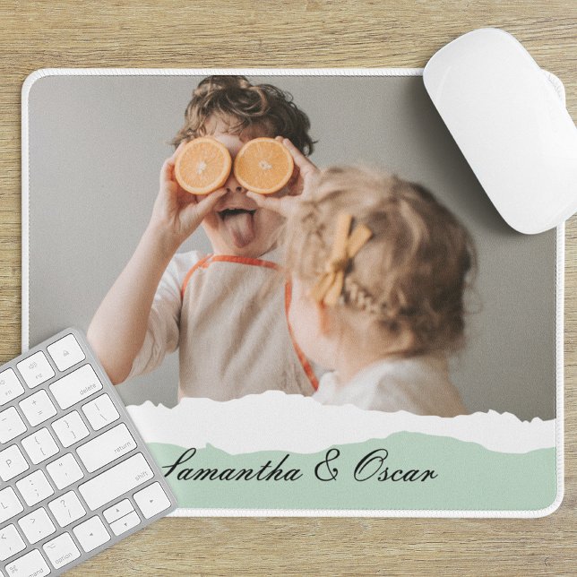 Modern Family Photo & Personalised Name Mint Gift Mouse Mat (Creator Uploaded)