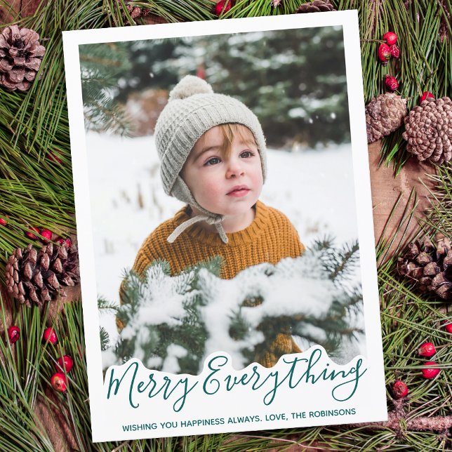 Modern Family Photo Personalized Merry Everything  Holiday Card (Creator Uploaded)