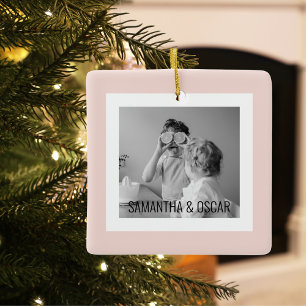 Modern Family Photo Pink Simple Lovely Gift Ceramic Ornament