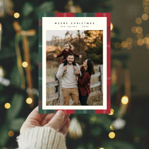 Modern Family Photo Plaid Christmas Cards