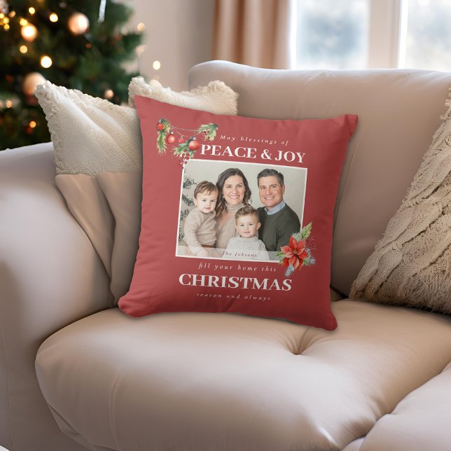 Modern Family Photo Red Christmas Cushion (Creator Uploaded)