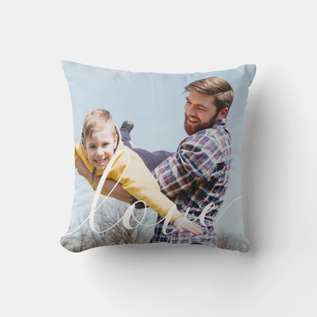 Modern Family Photo Script Love Typography Cushion (Front)