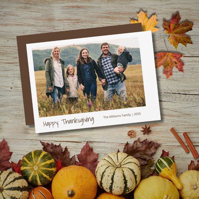 Modern Family Photo Simple Minimalist Thanksgiving Holiday Card (Creator Uploaded)