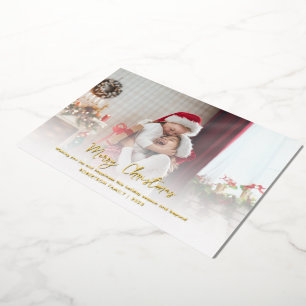 Modern Family Photo Stylish Script Christmas Gold Foil Holiday Card