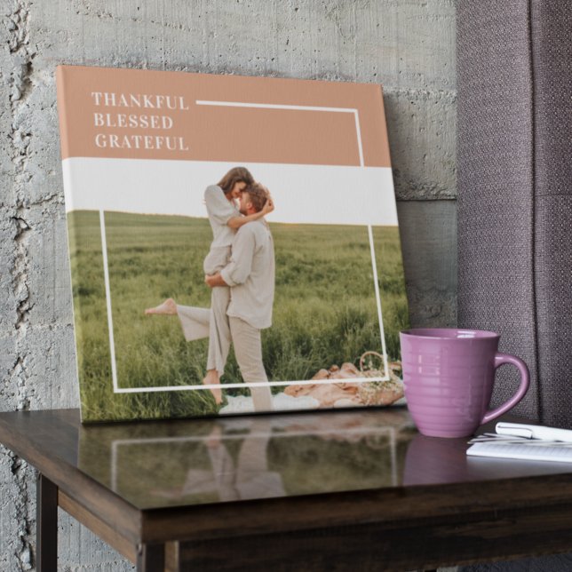 Modern Family Photo | Thankful Blessed Grateful Canvas Print (Creator Uploaded)