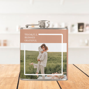 Modern Family Photo   Thankful Blessed Grateful Hip Flask
