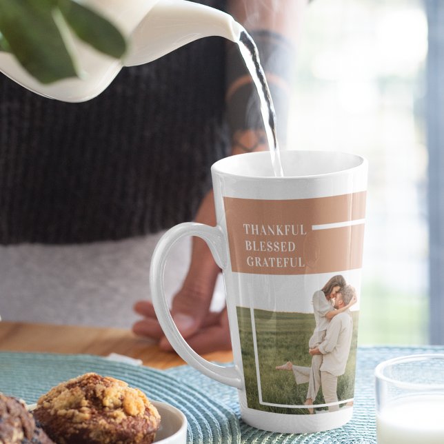 Modern Family Photo | Thankful Blessed Grateful Latte Mug (Creator Uploaded)